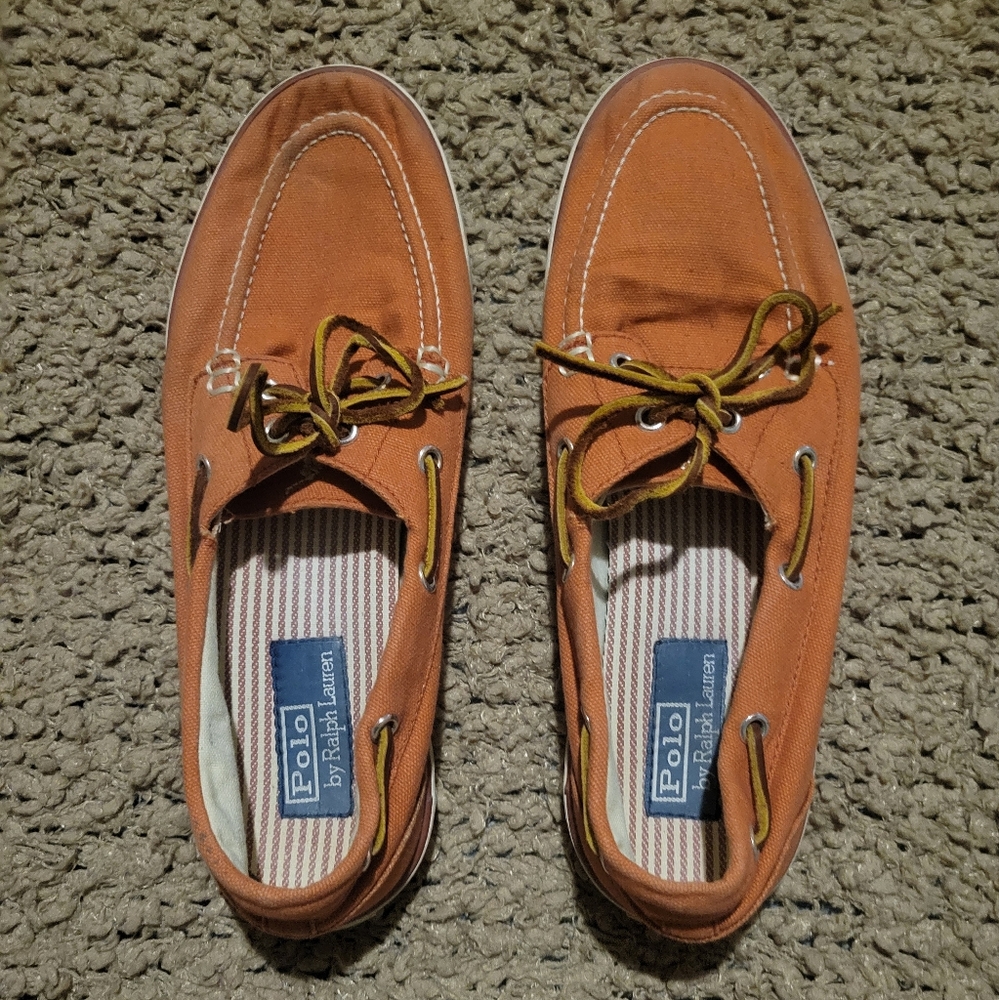 Ralph Lauren Polo Red Canvas Sander Leather Boat Shoes Size 9.5D - Picture 1 of 15